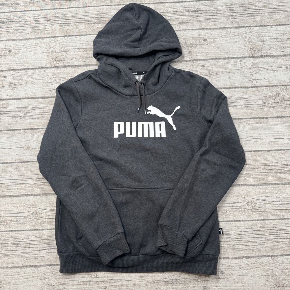 Puma Hoodie Men's Medium Gray Loose Fit Pullover Sweatshirt Athletic Sportswear
